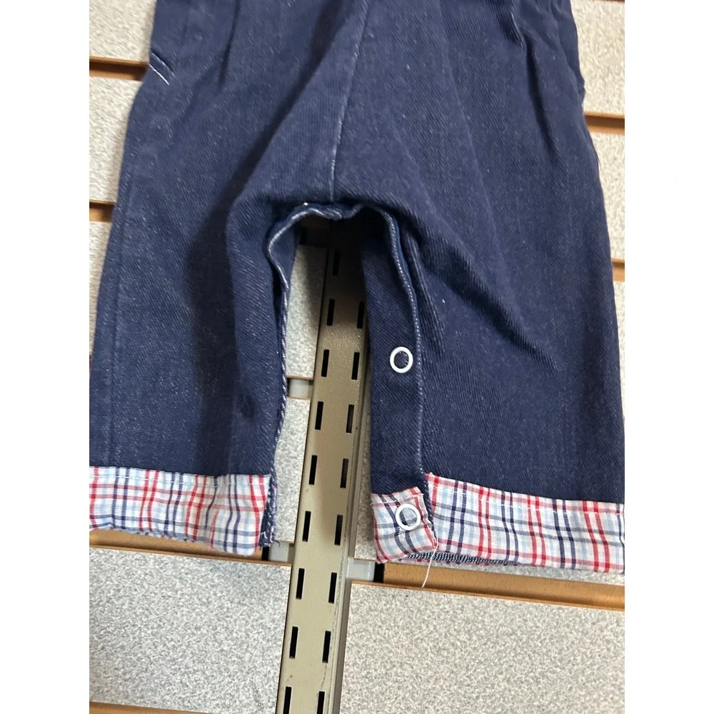 Vintage Cotton Candy Kids Denim Overalls and Plaid Shirt 2 Piece Set Blue Red